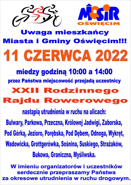 XXII RODZINNY RAJD ROWEROWY- UTRUDNIENIA W RUCHU | 